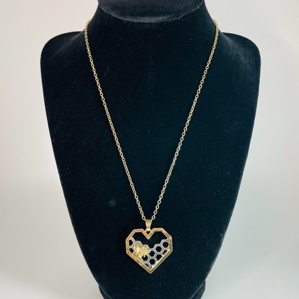 Gold Heart Necklace with Bee Motif